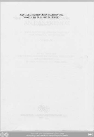 Supplement XI: XXVI. Deutscher Orientalistentag (1995): Zeitschrift der Deutschen Morgenländischen Gesellschaft : ZDMG