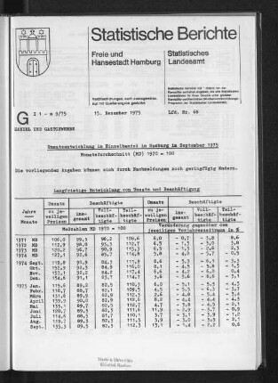 Umsatzentwicklung im Einzelhandel in Hamburg im September 1975 : Lfd. Nr. 68