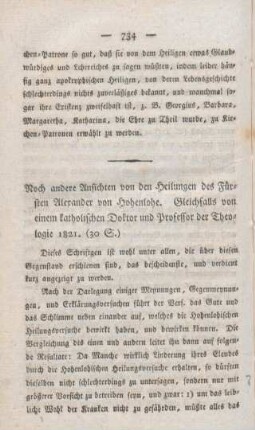 734-736 [Rezension] Noch andere Ansichten von den Heilungen des Fürsten Alexander von Hohenlohe