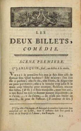 Les Deux Billets : Comédie, En Un Acte Et En Prose ; Représentée, pour la première fois, par les Comédiens Italiens ordinaires du Roi, le Mardi 9 Février 1779