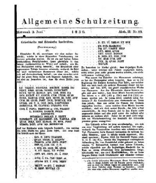 Griechische und Römische Inschriften : (Fortsetzung) ; (Beschluss folgt)