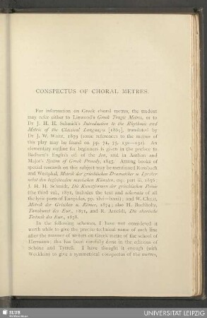 Conspectus of choral metres