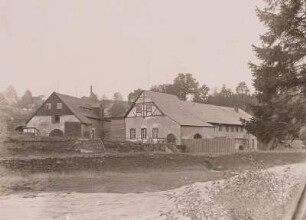 Kleinvoigtsberg, Grube Alte Hoffnung Gottes, Pochwerk (1855) und Wäsche (1853). Ansicht über die Freiberger Mulde