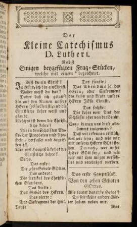 Der Kleine Catechismus D. Lutheri