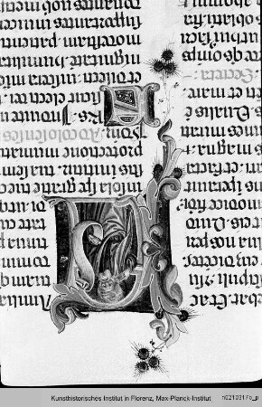 Missale Romanum : Textseite mit historisierter Initiale A: Prophet und ornamentierter Initiale A