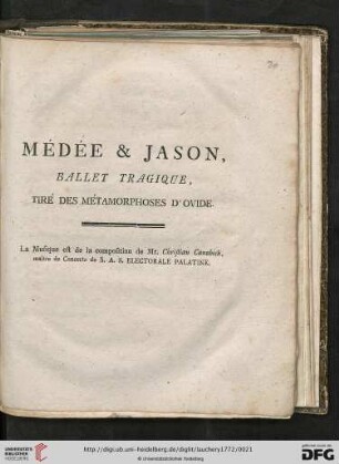 Médée & Jason, ballet tragique, tiré des métamorphoses d'Ovid