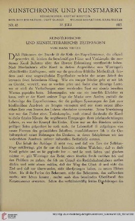 Neue Folge 32 = Jahrgang 56: Künstlerische und kunstliterarische Zeitfragen