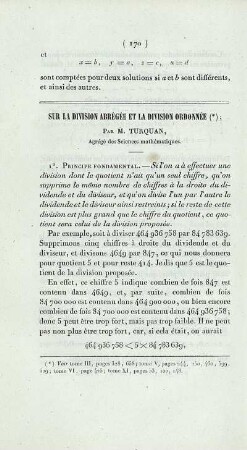 Sur la division abrégée et la division ordonnée.