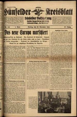 Erste Ausgabe vom Freitag, den 28. November 1941.