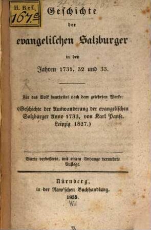 Geschichte der evangelischen Salzburger in den Jahren 1731 - 1733