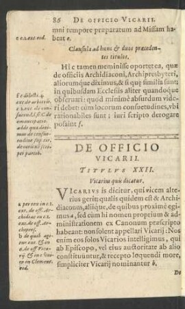 De Officio Vicarii. Titulus XXII.