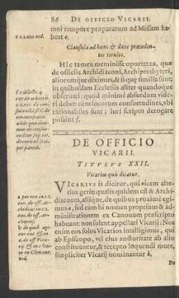 De Officio Vicarii. Titulus XXII.