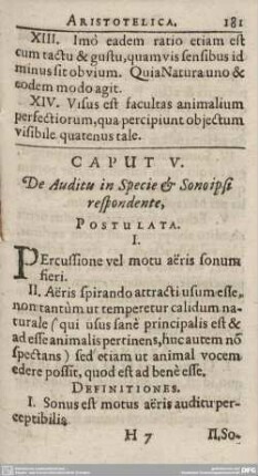 CAPUT V. De Auditu in Specie & Sono ipsi respondente,