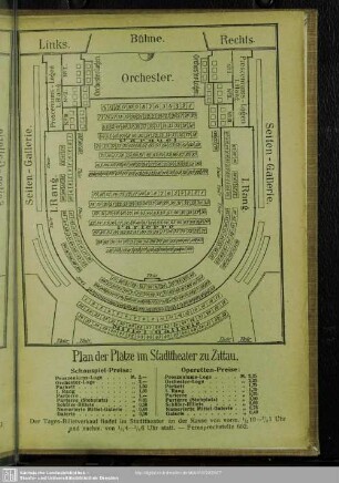 Plan der Plätze im Stadttheater zu Zittau