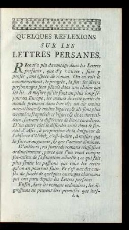 Quelques Reflexions sur les Lettres Persanes.