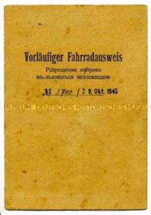 Berechtigungsausweis zur Benutzung eines Fahrrades