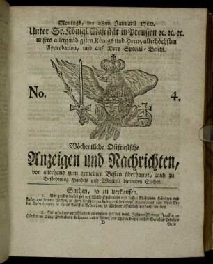 No. 4. Montags, den 28ten Januarii 1760.