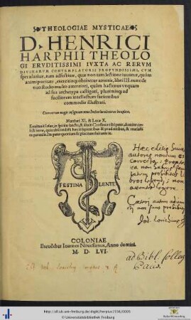 THEOLOGIAE MYSTICAE D. HENRICI HARPHII