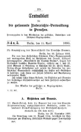 Rund-Erlaß, betr. die Bauart der von der Staats-Bauverwaltung auszuführenden Gebäude, unter besonderer Berücksichtigung der Verkehrssicherheit : [A. Behörden und Beamte]
