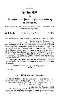 Rund-Erlaß, betr. die Bauart der von der Staats-Bauverwaltung auszuführenden Gebäude, unter besonderer Berücksichtigung der Verkehrssicherheit : [A. Behörden und Beamte]