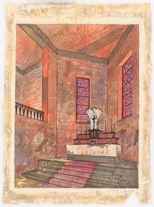 Katholische Kirche: Perspektivische Innenansicht auf den Altar