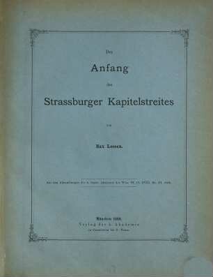Der Anfang des Strassburger Kapitelstreites