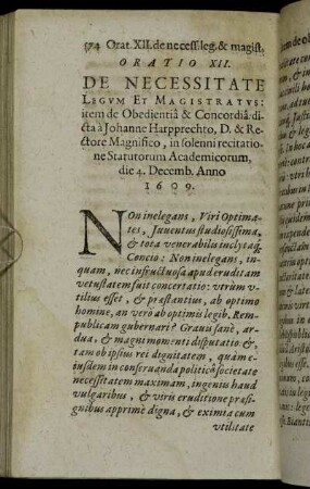 Oratio XII. De Necessitate Legum Et Magistratus.