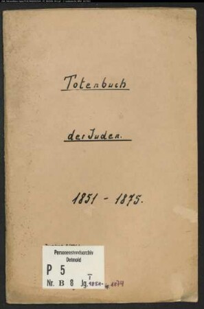 Belegakte zu den Zivilstandsregistern der Juden für die Orte Fellinghausen und Siegen (T 1851-1874)