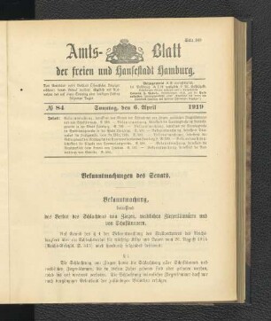 No.84, Sonntag, den 6. April 1919