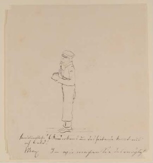 Stehender Mann im Profil nach links, in der Hand einen Krug und einen Löffel [aus Mappe III aus dem Sommerhoff-Nachlass]
