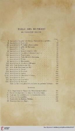 Table des Matières du Troisième Volume
