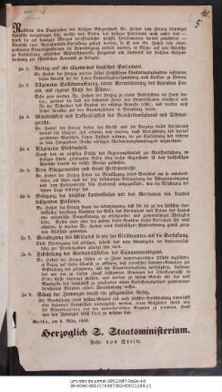 Nachdem eine Deputation der hiesigen Bürgerschaft Sr. Hoheit dem Herzog ... : [Beantwortung der Wünsche der Bürgerschaft von Gotha] ; Gotha, am 8. März 1848