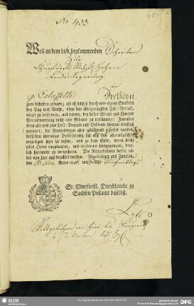 48) Staffetten Paß und Stunden-Zettel von Zwickau nach Dresden. 1806. 19. Jahrh.