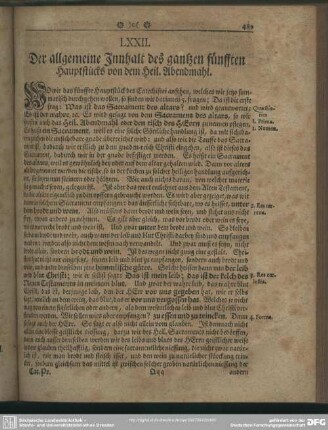LXXII. Der allgemeine Innhalt des gantzen fünfften Hauptstücks von dem Heil. Abendmahl