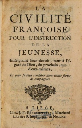 La Civilité françoise pour l'Instruction de la Jeunesse