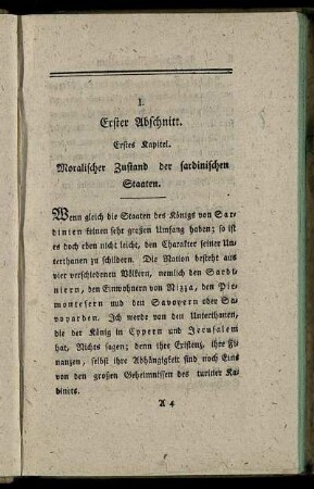 [I. Neueste Nachrichten von sardinischen Staaten.]