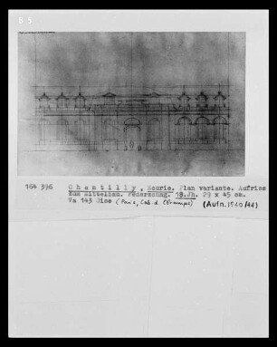 Chantilly, Schloss, Ecurie, Plan variante, Aufriss zum Mittelbau