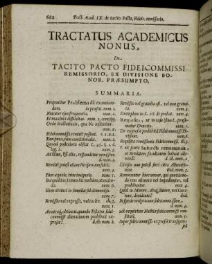 Tractatus Academiucus Nonus, De Tacito Pacto Fideicommissi Remissorio, Ex Divisione Bonor, Præsumpto.