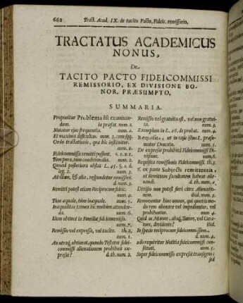 Tractatus Academiucus Nonus, De Tacito Pacto Fideicommissi Remissorio, Ex Divisione Bonor, Præsumpto.