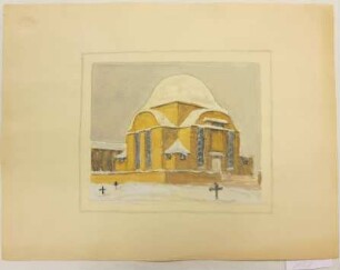[Kapelle auf Friedhof im Schnee]