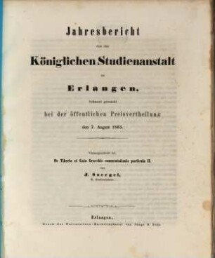 Jahresbericht über die Königliche Studienanstalt zu Erlangen : für das Studienjahr .... 1862/63