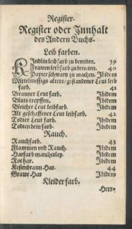 Register oder Innhalt des Andern Buchs.