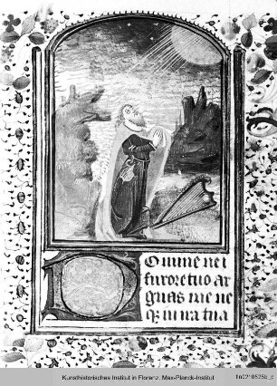 Officium Beatae Mariae Virginis : Seite mit Randseitenbordüre und Text, Miniatur: David?