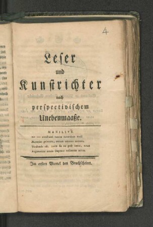 Leser und Kunstrichter nach perspectivischem Unebenmaaße