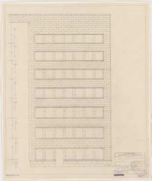 I.G.-Farben, Frankfurt/Main Verwaltungsgebäude: Aufriss äußerster Querflügel, Seitenansicht Gartenseite 1:50
