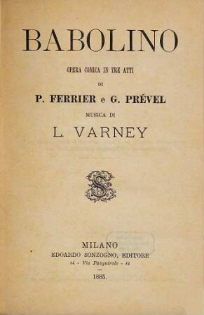 Babolino : opera comica in tre atti