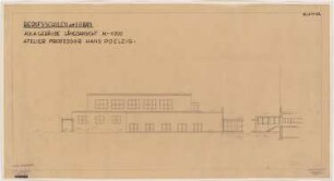 Berufsschulen am Urban, Berlin-Kreuzberg: Aulagebäude, Längsansicht 1:200