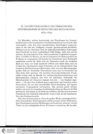 III. Das Deutschalndbild der französischen Historiographie im Zeitalter der Restauration (1815-1830)