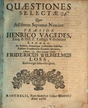 Quaestiones selectae