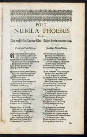 Post Nubila Phoebus Das ist: Auf der Hessen Trauer-Klag Folget dieser Freuden-tag.